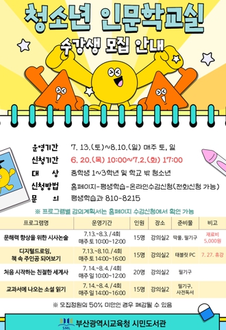 부산시민도서관, ‘청소년 인문학교실’ 운영