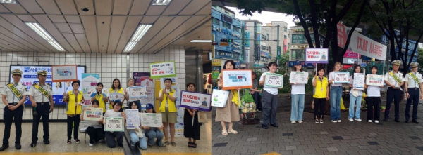 서울 성북구가 22일 6호선 월곡역 일대에서 금연 지도원, 종암경찰서, 성신여대 절주 서포터즈 ‘주(酒)사위’와 절주홍보 캠페인을 펼쳤다.